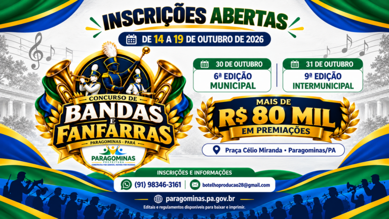 Prefeitura de Paragominas abre inscrições para o Concurso de Bandas e Fanfarras 2026